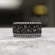 Unique Historical Narrative Ring Handmade 925 Sterling Silver Storytelling Band