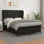 Generic Box Spring Bed with Mattress Black 137x187 cm Double Size Faux Leather,3145138