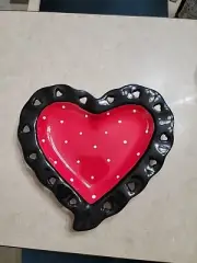 Heart Dish with Reticulated Hearts on the Rim Red & Black