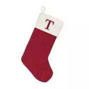St Nicholas Square Monogrammed Letter T Red Cable Knit Christmas Stocking