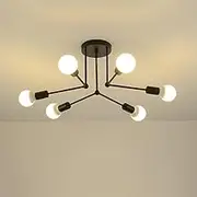 TONFON Vintage Metal Ceiling Lamp 6-Lights Semi Flush Mount Ceiling Light Metal Branched Ceiling Light Fixture for Living Room Bedroom Dining Room Kitchen Study Room Corridor Pendant Lamp(Dark)