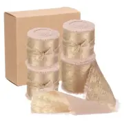 4pcs Chiffon Ribbon, 1 1/2"x5 Yard Silk Ribbon, Champagne Gold Glitter Fabric