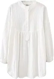 [Mkjuuior] Women's Slim Loose Round Neck Pullover Shirt Spring Summer Long Tops
