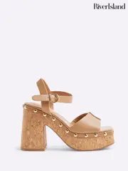 River Island Brown Cork Platform Sandals (F76067) | $129
