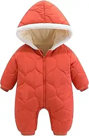 [FEOYA] Newborn Baby Winter Snowsuit Hooded Romper Fleece Jumpsuit Pramsuits Onesie Bodysuit Warm Outfits Puffer Jacket Down Coat for Infant Boy Girl 0-12 Months