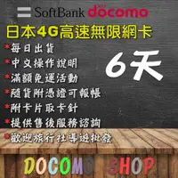 在飛比找蝦皮購物優惠-6天 日本網卡 Docomo 4G 網卡 日本sim卡 日本