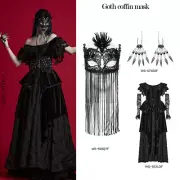 Punk Rave Black Gothic Fringed Lace Coffin Mask With Sequin Tassels Cosplay Mask