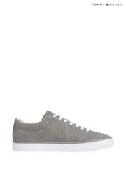 Tommy Hilfiger Grey 100% Linen High Vulcanised Low Core Chambray Trainers (F54836) | $173