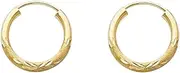 [JewelryWeb] 14k Yellow Gold 2mm Budded Sparkle Cut Endless Hoop 15mm Earrings-Hoop Earring for Women