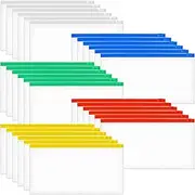 Glarks 30Pcs A6 Size Poly Zip Envelopes Mesh Zipper Pouch Envelope Zipper File Folders, 5 Colors Plastic Zipper Pouches with Label Pocket, Reusable Clear Pencil Bags for School and Office Supplies