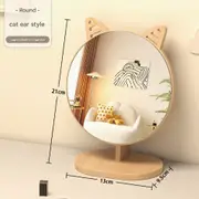 TOOLKISS Cartoon Cat Ear Mirror – Large Wooden Swivel Vanity Mirror for Desk, Tabletop Makeup Mirror with Adjustable Tilt, Elegant Minimalist Design for Home & Dorm Rooms