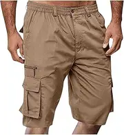 [Generic] Mens Cargo Shorts Drawstring Elastic Waist Pants Stretch Lightweight Work Shorts 2025 Casual Summer Hiking Pants, Khaki-d, Medium