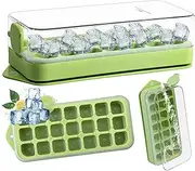 LYDTICK Ice Cube Tray with Lid and Bin, 21 Pcs Ice Cubes Mold for Freezer Easy Release, Quick Filling Without Touching, Green