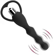 Vibrating Anal Beads Butt Plug, Graduated Design Silicone Anal Vibrator Waterproof G spot Anal Sex Toy for Men Women and Adult (Black)