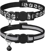 Taglory Reflective Cat Collars Breakaway with Bell, 2-Pack Girl Boy Pet Kitten Collar Adjustable 7.5-12.5 Inch, Black