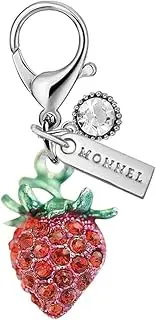 [Monnel] MC570 Little Crystal 3D Strawberry Lobster Clasp Charm for Women with Velvet Bag (Red,1 Piece)