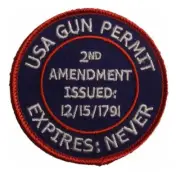 USA GUN PERMIT SECOND 2ND AMENDMENT PATCH EXPIRES NEVER
