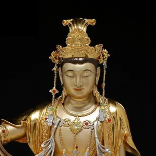 京銅純銅水月觀音自在觀音擺件南海觀世音菩薩佛像家居銅雕工藝品