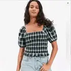 American eagle plaid top with poof sleeves NWT