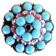 28HS Set Of 16 Western Screw Back Concho Turquoise Crystal Horse Saddle Belt