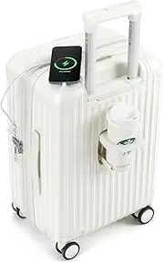 [ROAMING] Expandable multi-function suitcase with cup holder USB charging port, white, Expandable Checked-Medium 24-Inch, Hard Sided Luggage With Spinner Wheels