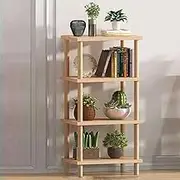 Hbluefat 4-Tier Solid Wood Shelf Bookcase, Modern Open Narrow Bookshelf, Free Standing Storage Rack, Multifunctional Display Stand for Home Office (Wood)