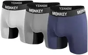 [Monkey Undies] Men’s Bamboo Boxer Brief 3-Pack - Breathable Fabric, 3D Pouch Comfort & Quality Waistband - White, Grey, and Navy Blue