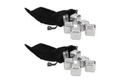 2x 6pc Barcraft Stainless Steel Wine Cubes Reusable Ice w Pouch Set Silver