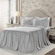 Lush Decor Lush Décor Ticking Stripe Bedspread Black Vintage Chic Farmhouse Style Lightweight 3 Piece Set King