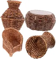 Generic 1 Set Miniature Dollhouse Furniture Rattan Chairs and Bucket Decor for DIY Micro Landscape and Home Models Present for Friends and Family