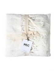 [MAINE & CRAWFORD] Neo Cotton Throw Sofa Blanket With Giant Tassels 170x130cm in Cream