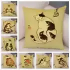 Vintage Japanese Samurai Cat Tattoo Cushion Cover Decor Retro Animal Pillowcase