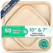 Sustainable Plates 10 Inch and 7 Inch (50 pcs) Like Bamboo Plates Disposable– 100% Compostable & Biodegradable, Eco Friendly, Better than Wood and Paper Set for Dinner and Appetizers