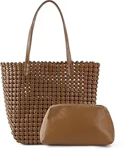 [ZOSIVEB] Woven Bag for Women Vegan Leather Tote Bag Large Summer Beach Travel Handbag and Clutch Retro Handmade Shoulder Bag
