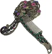 1 Set Retro Peacock Makeup Mirror Comb Set Vintage Mirror Compact Vintage Vanity Mirror Small LED Suits for Women Hair Comb Vanity Mirrors Durable Mirror and Comb Women Alloy