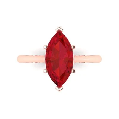 2.5Ct Marquise Cut Pink Tourmaline Solid Gold Solitaire Engagement Promise Ring