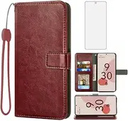[Asuwish] Compatible with Google Pixel 6A 5G 2022 Wallet Case Tempered Glass Screen Protector and Leather Flip Cover Card Holder Stand Cell Accessories Phone Cases for Pixel6A A6 Women Men Brown
