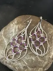 Stone 3 Strand Heishi Liquid Sterling Silver Dangle Earrings 17738