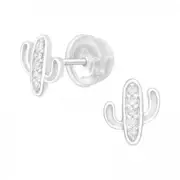 Children's Silver Cactus Ear Studs (Cubic Zirconia CZ) —AUS Stock— Jewellery 925