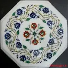 12" Antique Design Inlay Work Coffee Table Top White Marble Center octagon Table