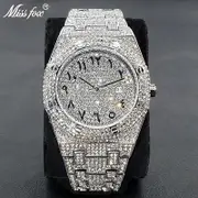 Luxury Full Diamond Watches For Men Top Brand Hip Hop Iced Out Arab Number Watch Men Fashion Steel Waterproof Clock Dropshipping V301Q-Silver