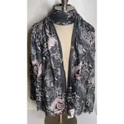 INC International Concepts Women's Reptilian Garden Flower Pashmina Gray Scarf