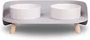 A4DOG Ceramic Dog Bowls with Stand - Elevated Dog Water and Food Bowl Set 13.5oz Cat & Dog Feeding Station Spill Proof Splash Proof Raised Pet Food Bowls for Dogs, No Mess Pet Feeder - Gray