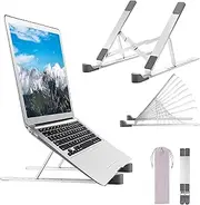 Adjustable Laptop Stand for Desk, Tablet Stand Adjustable Height, Travel Foldable Portable Laptop Stand, Aluminum Computer Stand for Laptop, Office Work From Home Accessories Essentials (Silver)