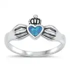 Claddagh Ring Genuine Sterling Silver 925 Blue Lab Opal Height 8.4mm Size 4 - 10