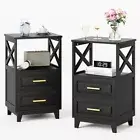 Nightstand Set of 2, Side Table with 2 Drawers 2 count Black-open Shelf on Top