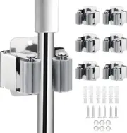 6PCS Broom and Mop Holder, Heavy Duty Garden Tool Organizer Rack 6, Silver