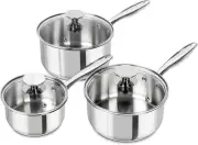 MICHELANGELO Stainless Steel Saucepan Set with Lids 1QT & 1QT+2QT+3QT, Sliver