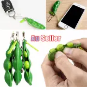 Cute Squishy PeasIn A Pod Keyring Edamame Keychain Kawaii Beans Fidget Toy Mini