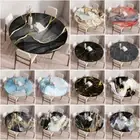 3D Golden Marble Round Table Cover Cloth Protector Tablecloth Waterproof Kitchen